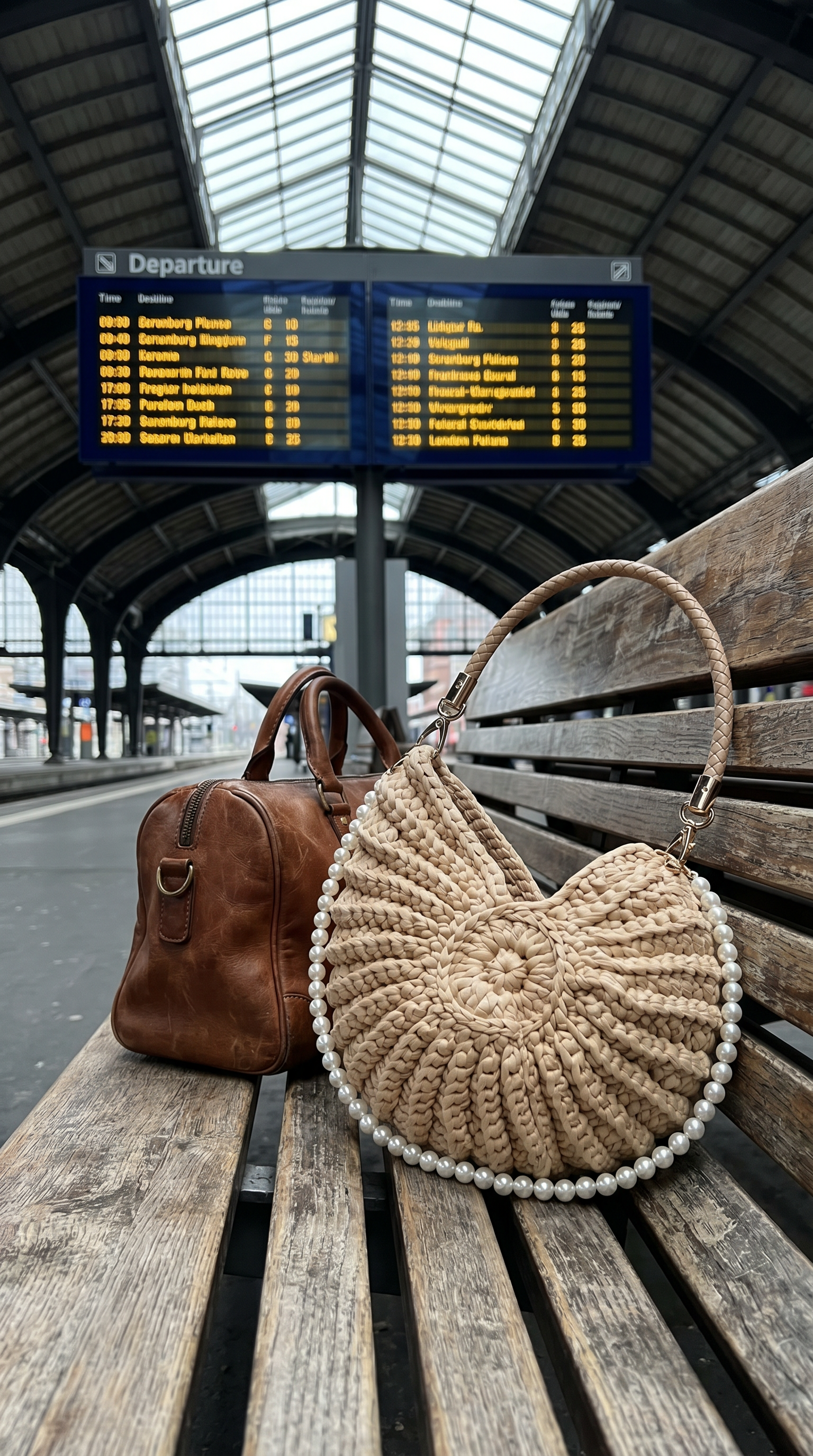 Customer photo of the shell handbag against an adobe wall