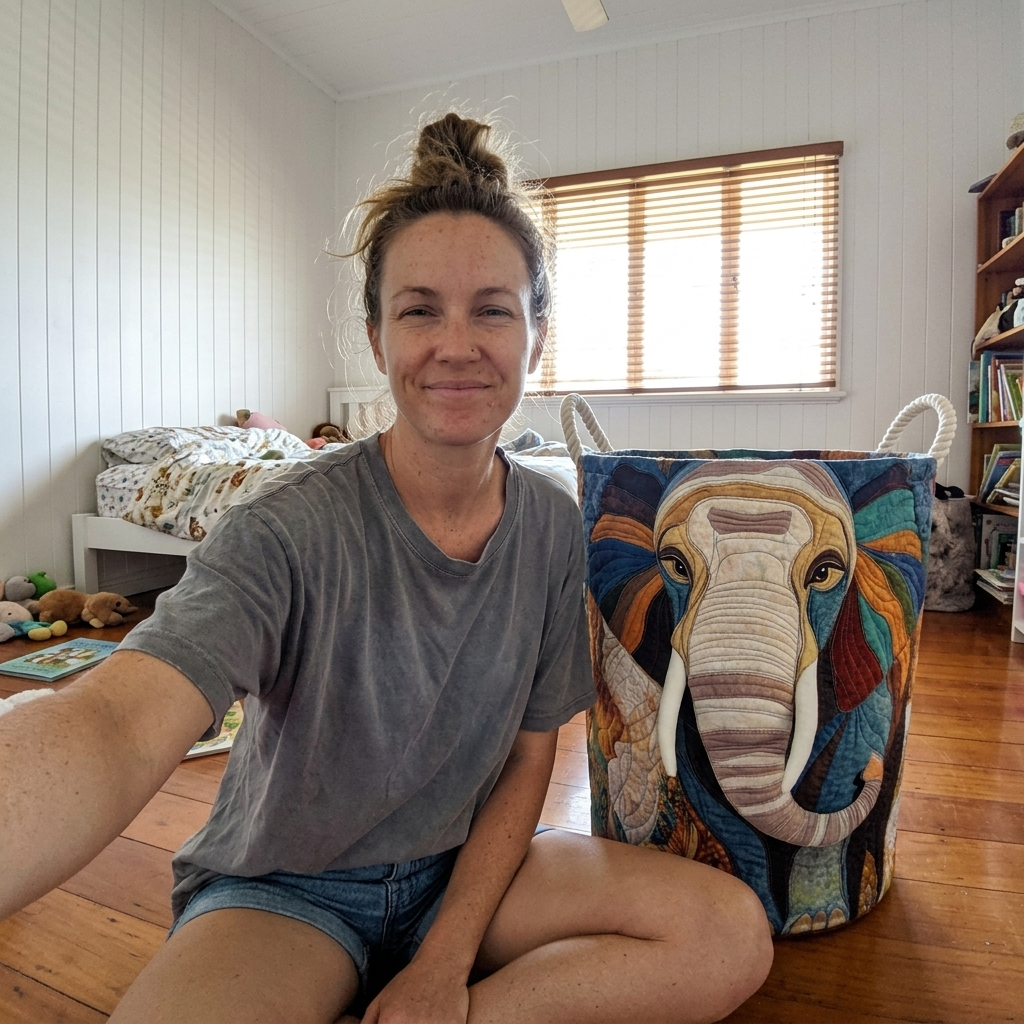 Customer with Safari Elephant basket in kids room