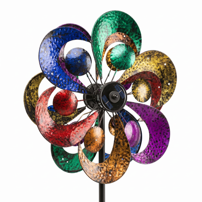 Side angle showing layered four-rotor depth and metal petals