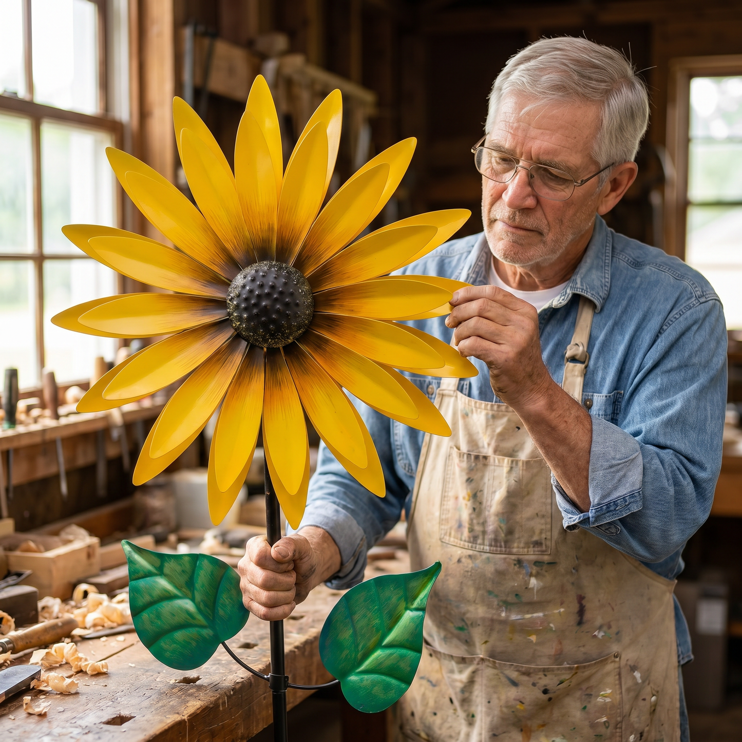 Yellow Sunflower Wind Spinner product image with large prominent sunflower