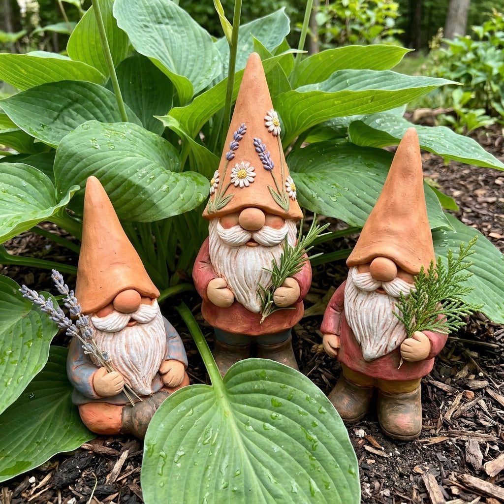 Eleanor's Handcrafted Slug-Guard Garden Gnome Trio