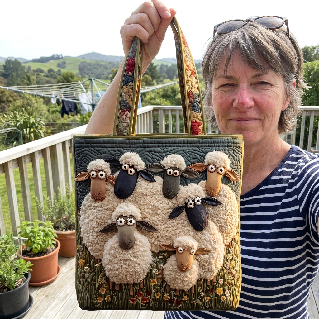 Customer selfie with the Spring Paddock sheep tote