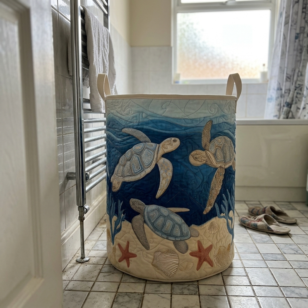 Sea Turtles basket in bathroom
