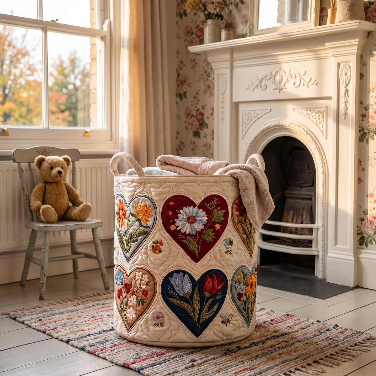 Delia's handmade quilted basket – Flower Hearts