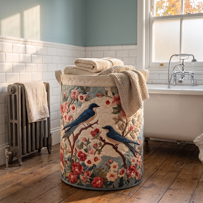 Delia's handmade quilted basket – Bluebirds