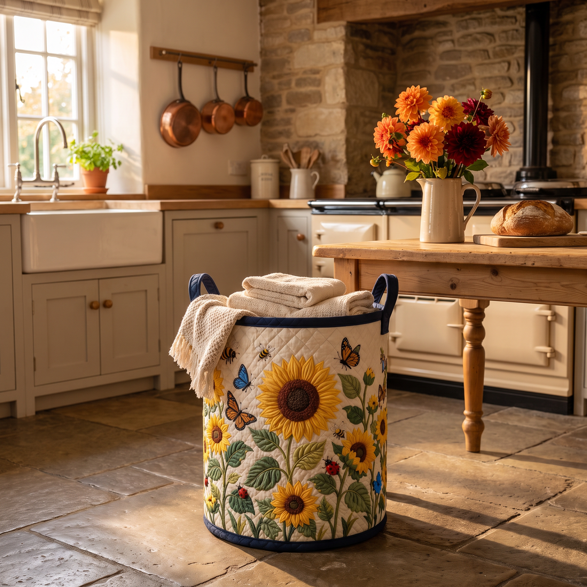 Delia's handmade quilted basket – Sunflowers