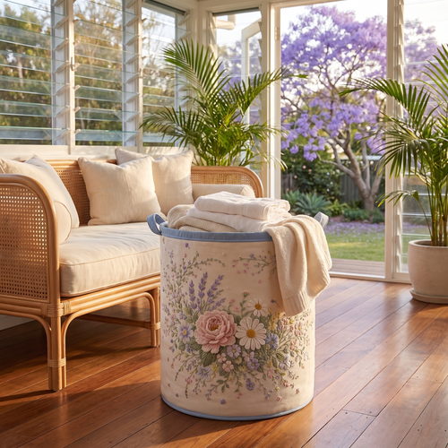 Gwenda's handmade quilted basket – Wildflowers