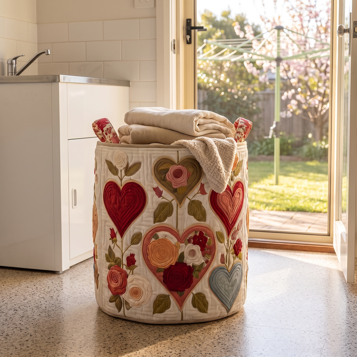 Gwenda's handmade quilted basket – Hearts & Roses