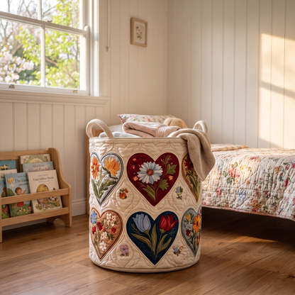 Gwenda's handmade quilted basket – Flower Hearts
