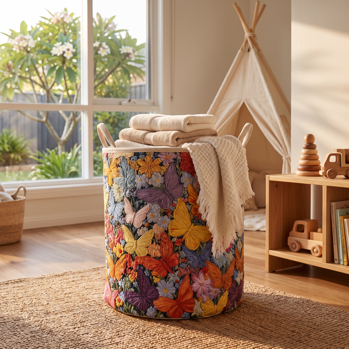 Gwenda's handmade quilted basket – Butterflies