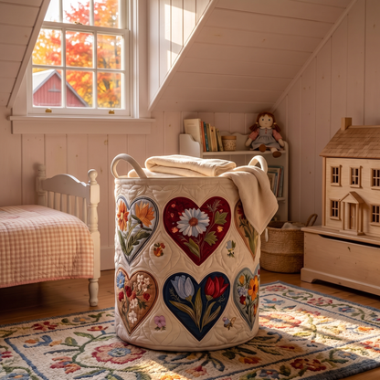 Myrna's handmade quilted basket – Flower Hearts