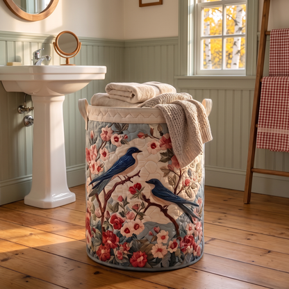 Myrna's handmade quilted basket – Bluebirds