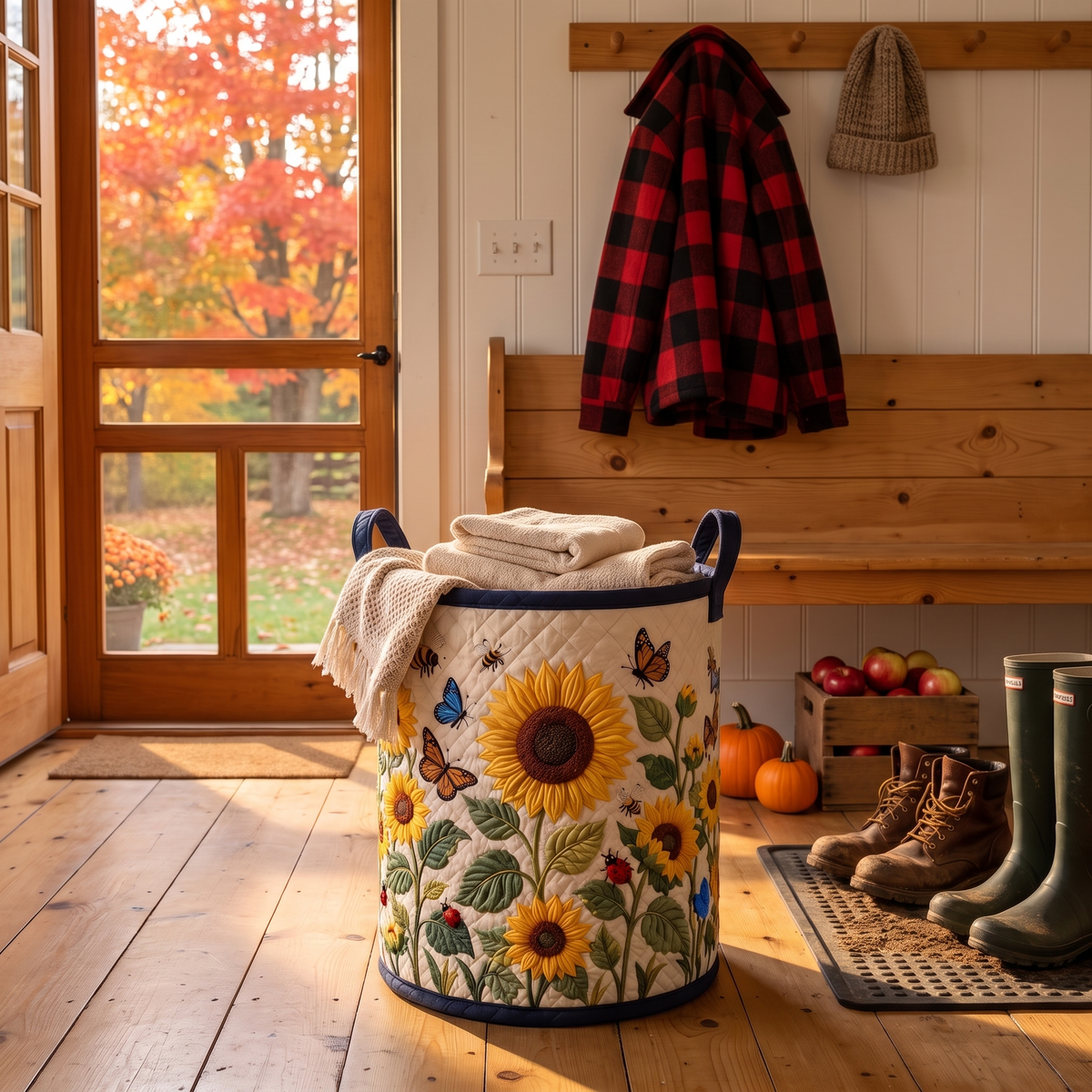 Myrna's handmade quilted basket – Sunflowers