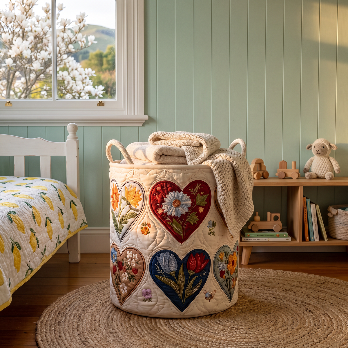 Ngaire's handmade quilted basket – Flower Hearts