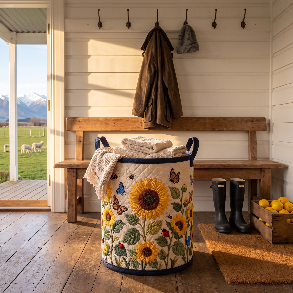 Ngaire's handmade quilted basket – Sunflowers