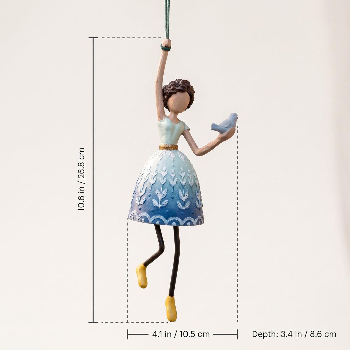 Wind dancer size: 10.6 in tall, 4.1 in wide, 3.4 in deep