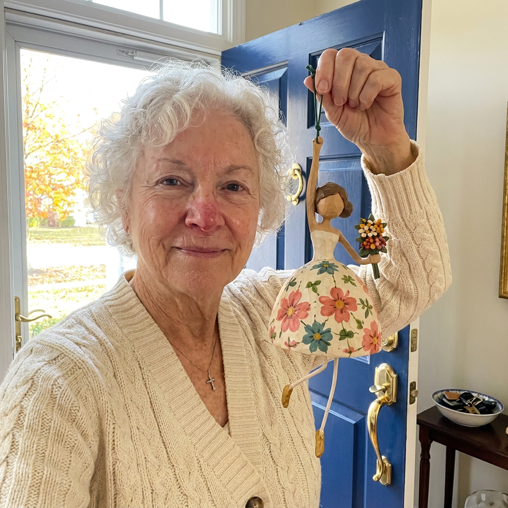 Customer holding up the Bouquet wind dancer