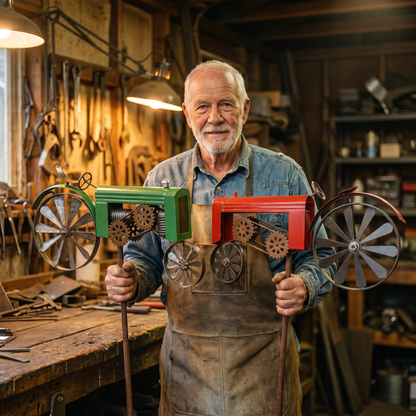 Heritage Tractor Wind Spinner - Craftsman Hal Brennan with Green and Red Tractors